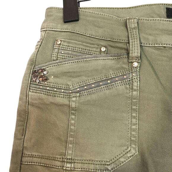 WHBM Olive Jeweled & Beaded Detail Ankle Cuffed Casual Pants Women Sz 0R - Picture 3 of 8